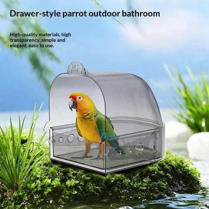 Transparent Bird Bath Box with Removable Drawer | Cage Mount Bird Bath Box SPOT