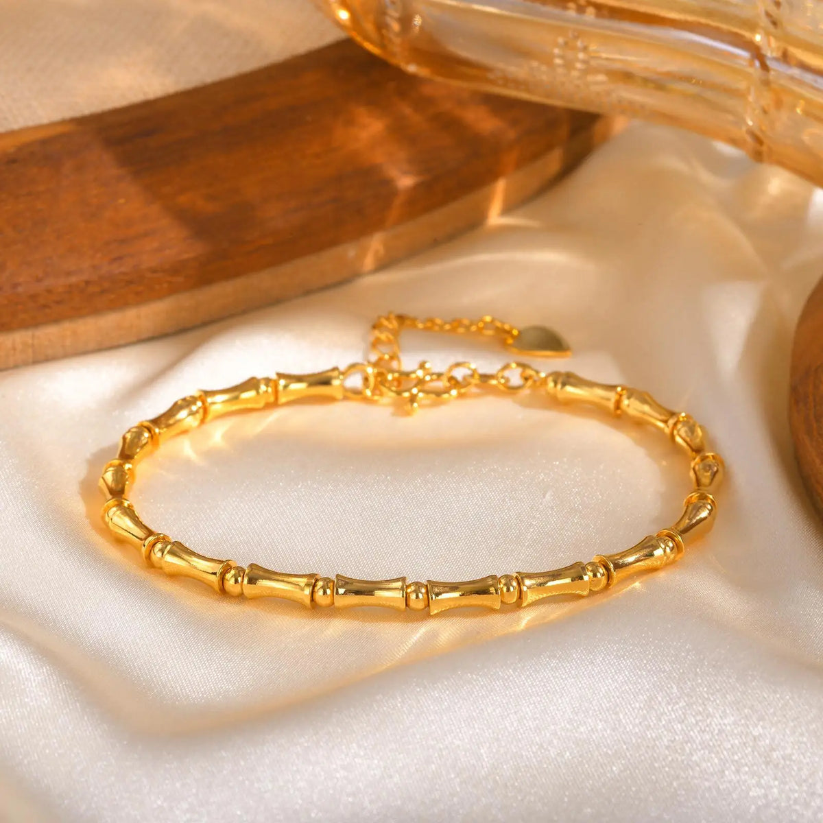 Meaeguet Bamboo Link Bracelet – Gold Stainless Steel Women Link Chain Bracelet SPOT