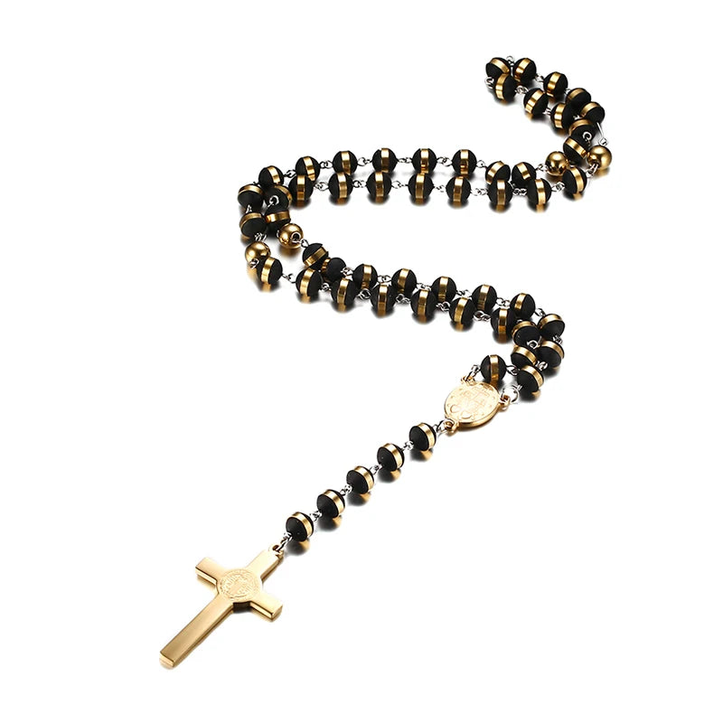 Meaeguet Long Rosary Necklace – Stainless Steel Cross Pendant Rosary Pendant Necklace SPOT