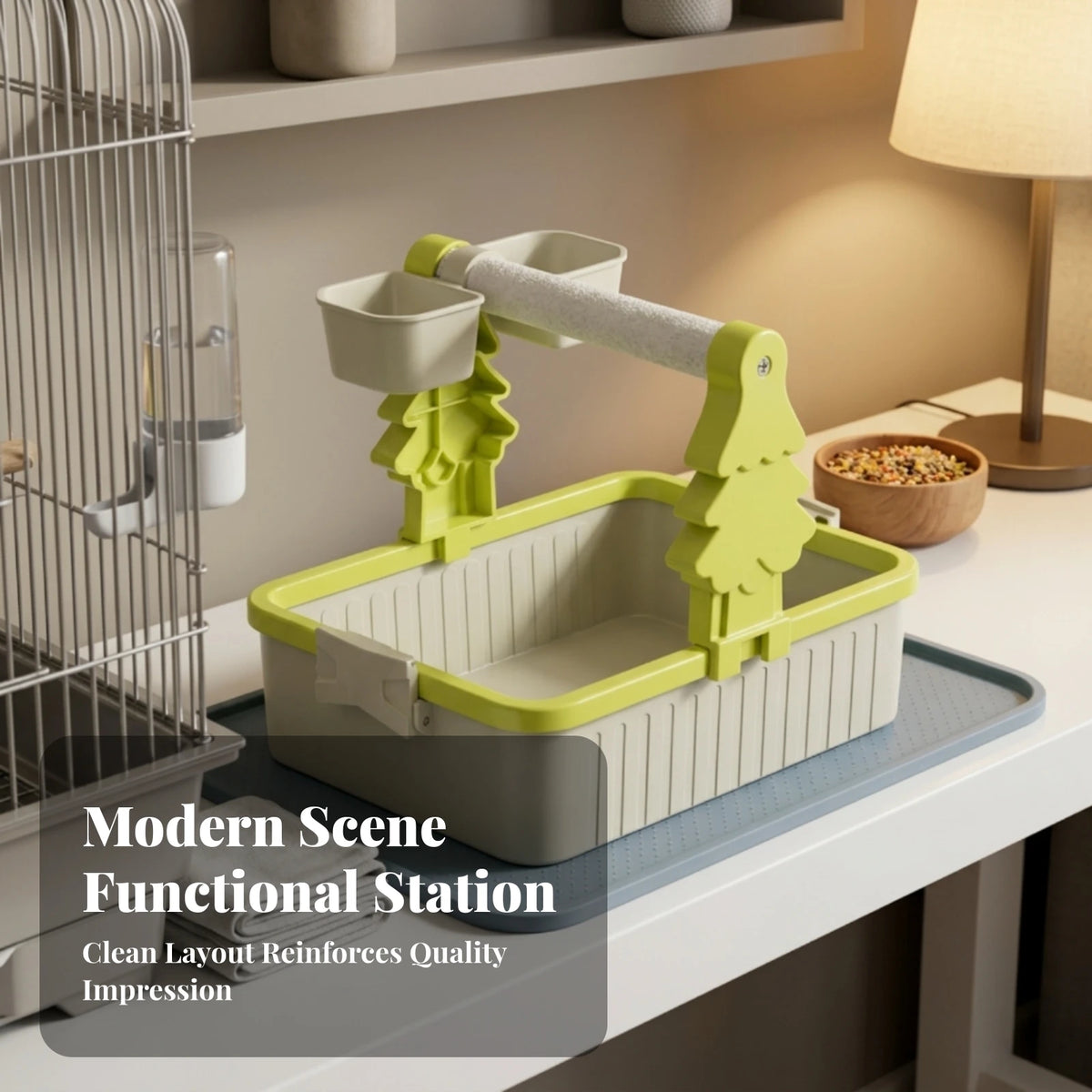 Tabletop Bird Stand with Feeding Cups – Parrot Perch Bird Perch Stand SPOT