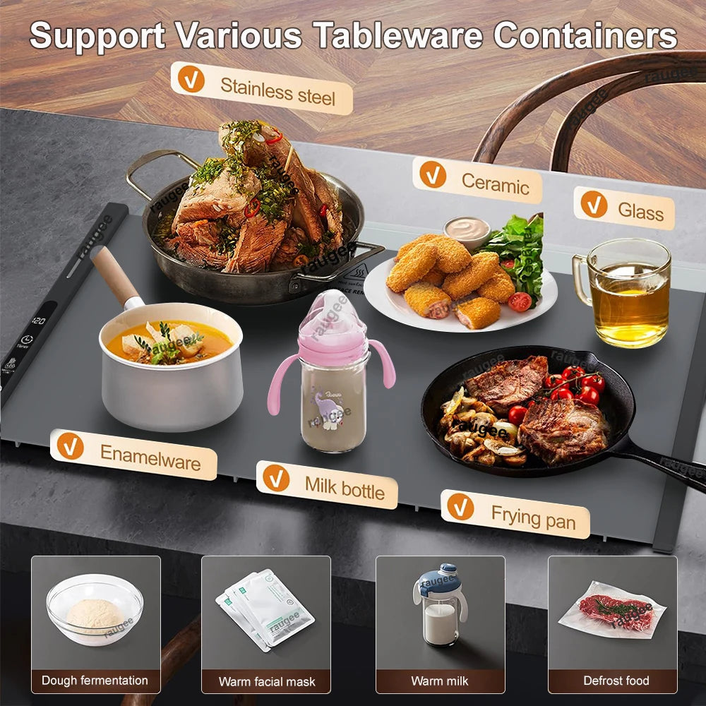Raugee Electric Food Warming Tray – 8-Level Silicone Mat Electric Warming Tray SPOT
