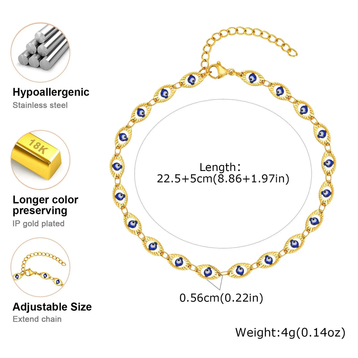 Evil Eye Anklet – Gold Plated Waterproof Stainless Steel Women Fashion Anklet SPOT