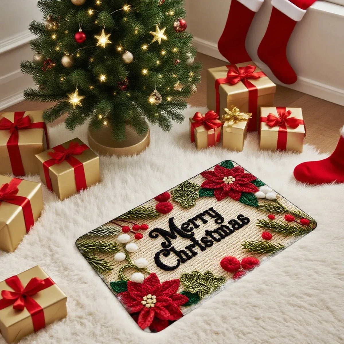 Christmas Door Mat – Santa & Gingerbread Man Indoor/Outdoor Holiday Door Mat SPOT