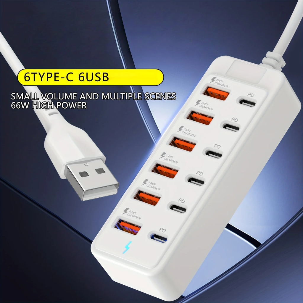 6-Port Fast-Charging USB Hub with Power Indicator | USB-C & USB-A USB Multi-Port Charger SPOT