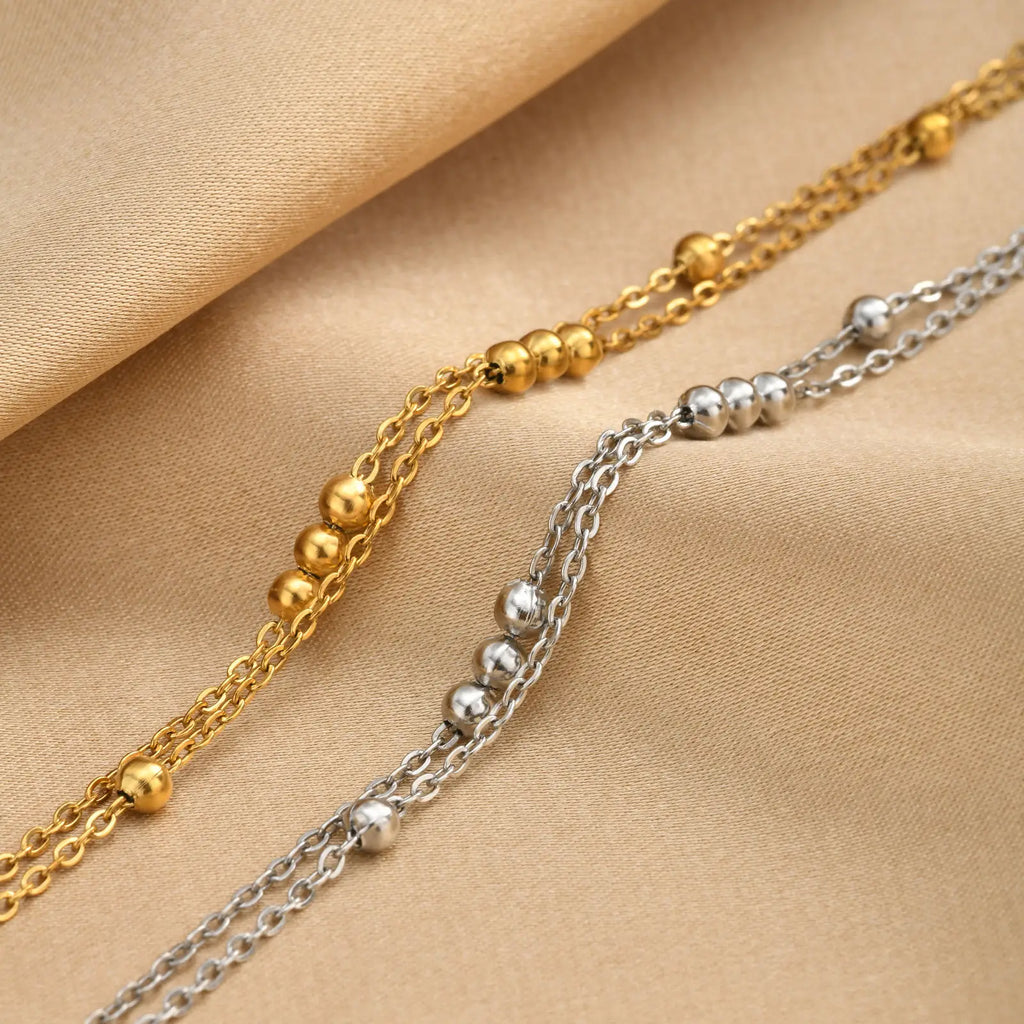Dainty Double Layer Ball Bracelet – 18k Gold Plated Waterproof Chain Link Bracelet SPOT
