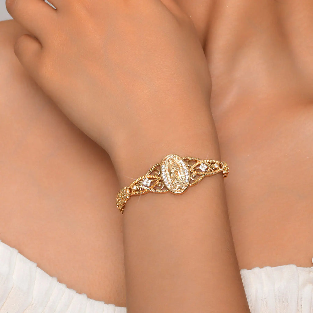 Virgin Mary Bracelet – 14K Gold Plated Catholic CZ Jewelry Religious Bracelet SPOT
