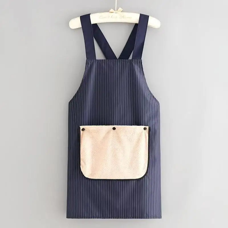 Striped Waterproof Chef Apron with Hand-Wipe Pocket – Unisex Chef Apron SPOT Blue
