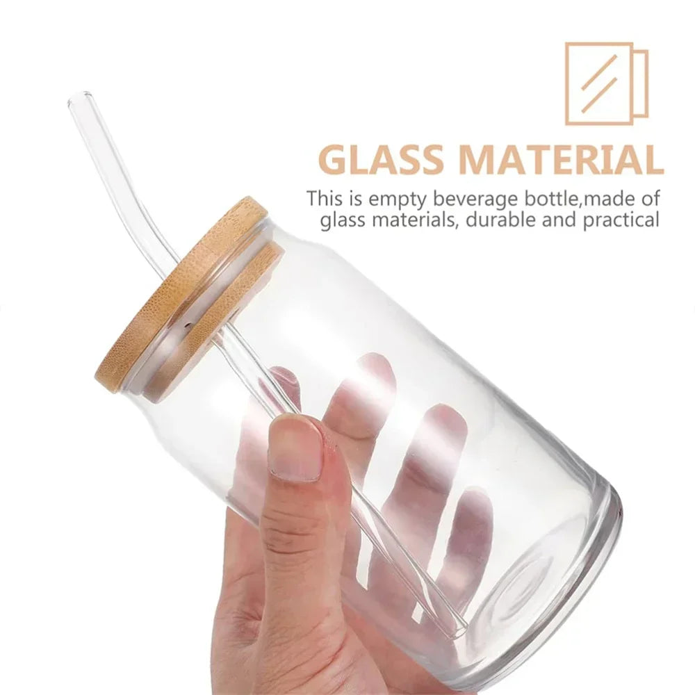 Glass Cup with Bamboo Lid & Straw – 350ml/550ml Mason Jar Mug Glass Drinkware Set SPOT