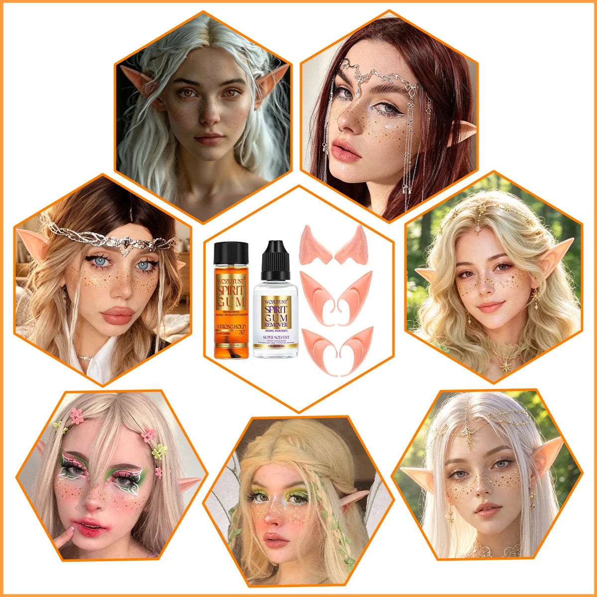 Spirit Gum Set with Latex Elf Ears – Halloween SFX Cosplay Kit SFX Cosplay Makeup Set SPOT
