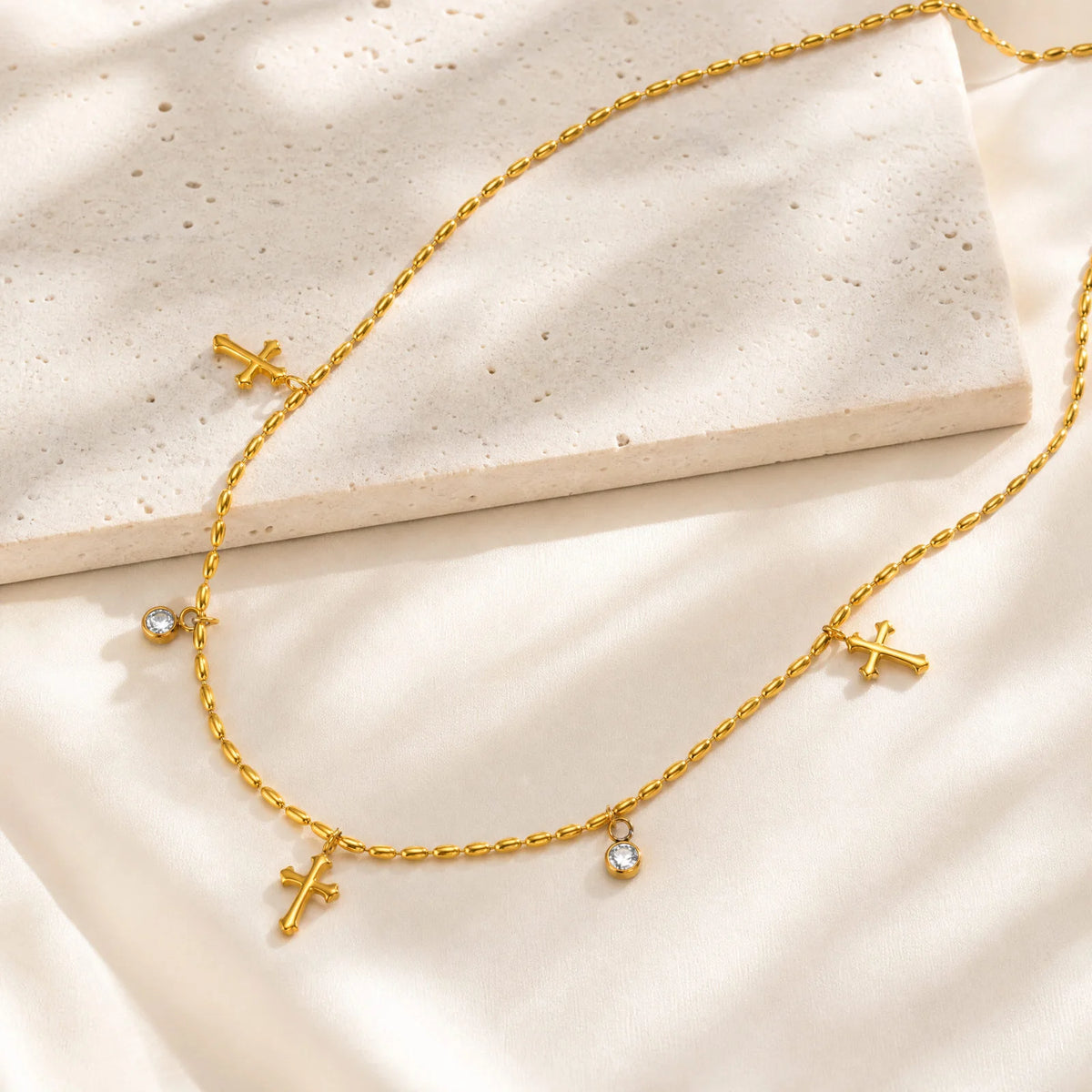 CZ Cross Bracelet Gold Plated Olive Bead Chain for Women Charm Bracelet SPOT