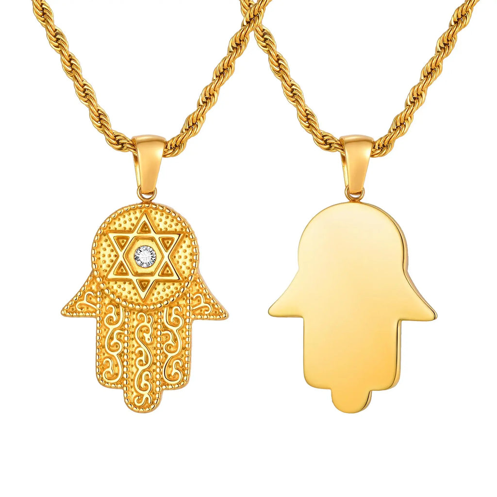 Hamsa Hand Star of David Necklace – 18K Gold CZ Pendant Pendant Necklace SPOT