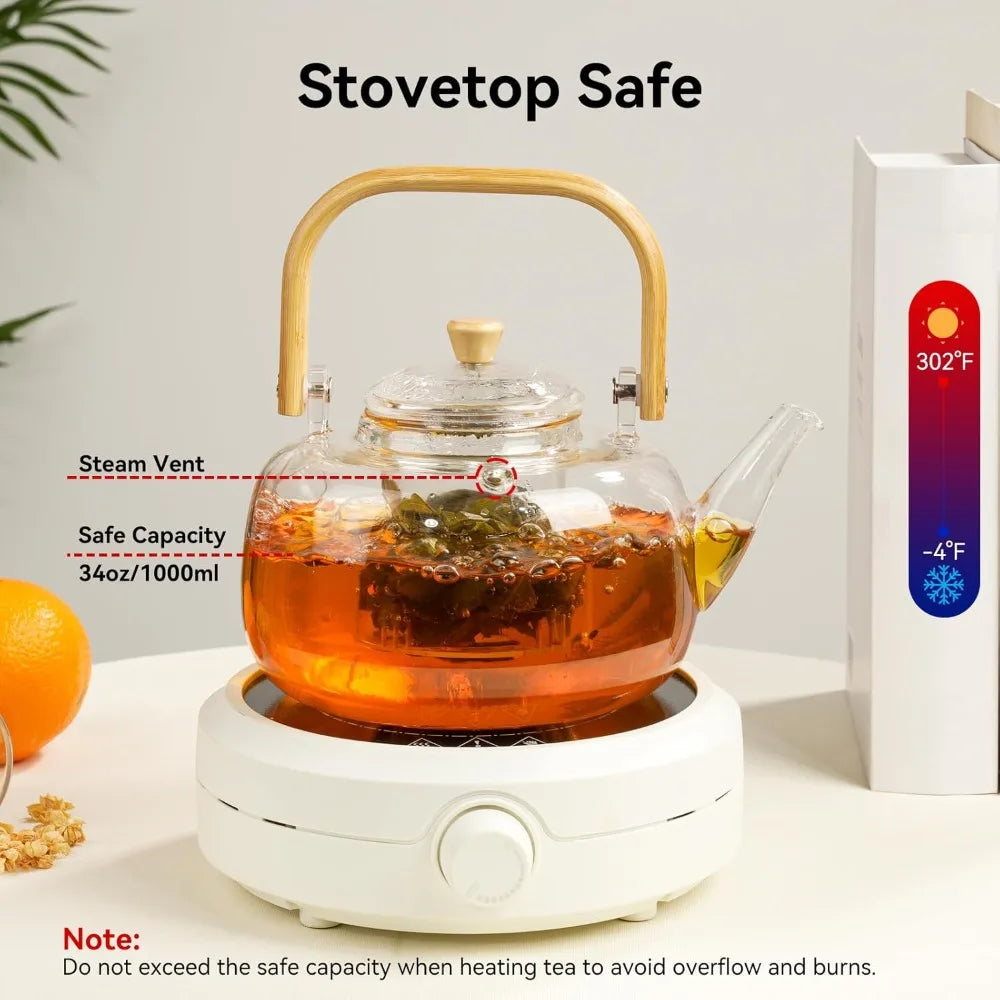 Clear Glass Teapot with Infuser – 1L Stovetop Safe Tea Maker Glass Teapot SPOT