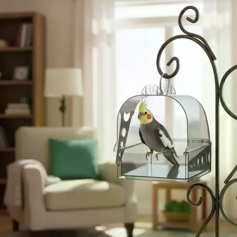 Large Transparent Bird Bath Box with Removable Drawer for Cages Bird Bath Box SPOT