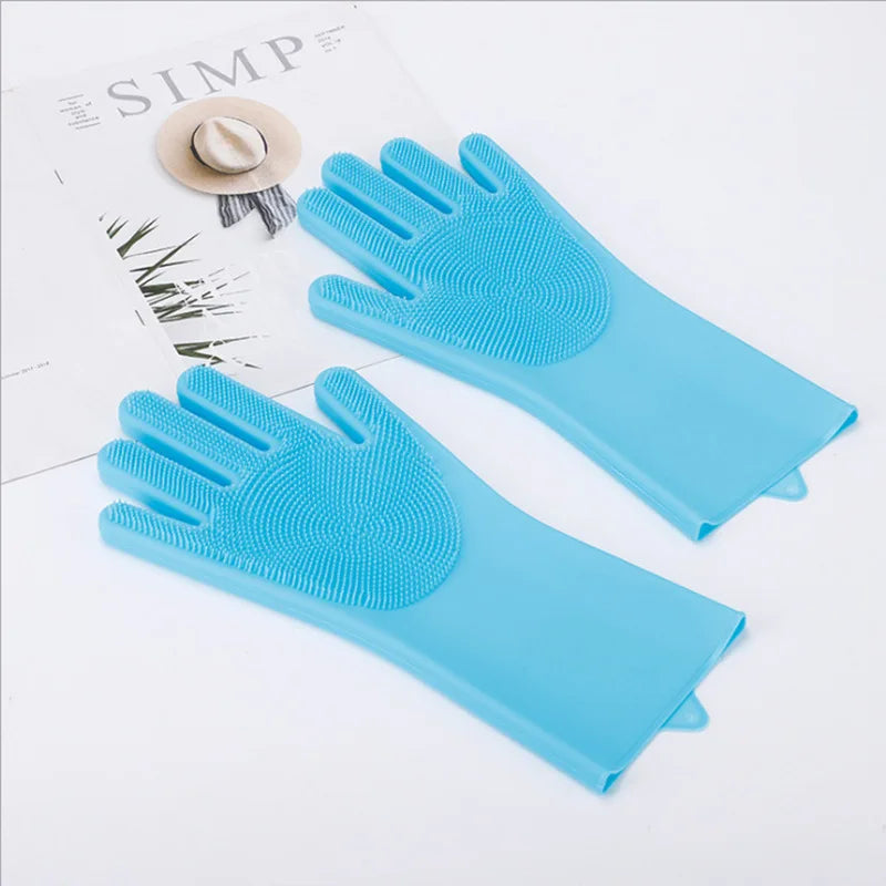 Silicone Dishwashing Gloves – Heat-Resistant Kitchen Cleaner Kitchen Cleaning Gloves SPOT Blue