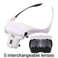 LED Headband Magnifier – 5 Lenses, 2 LED Lights, Adjustable Headband Magnifier SPOT White
