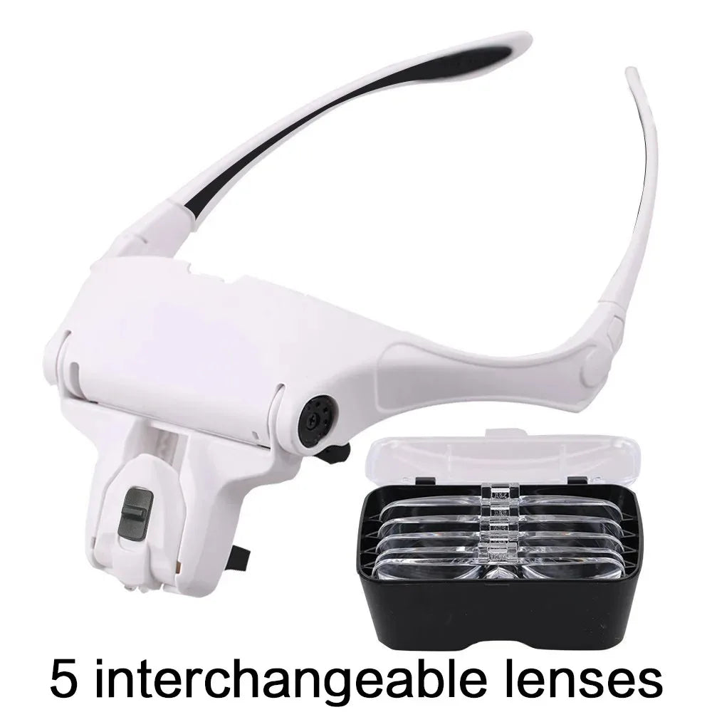 LED Headband Magnifier with Light – 5 Lenses for Jewelry & Repair Headband Magnifier SPOT White