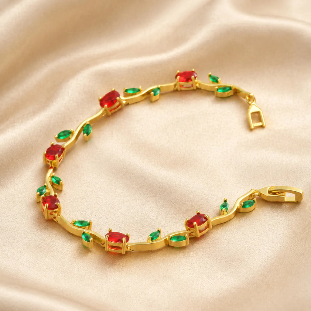 CZ Rose Flower Vine Bracelet – 18K Gold Plated | Meaeguet Fashion Bracelet SPOT