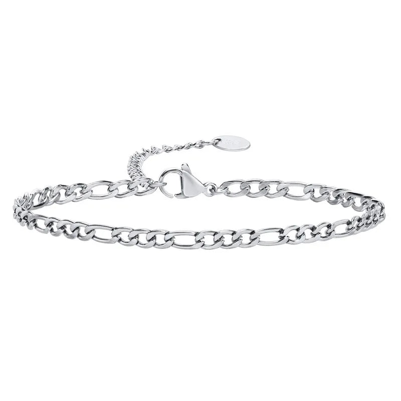 3mm Figaro Chain Bracelet – Gold & Silver Stainless Steel Women Chain Link Bracelet SPOT Silver Color