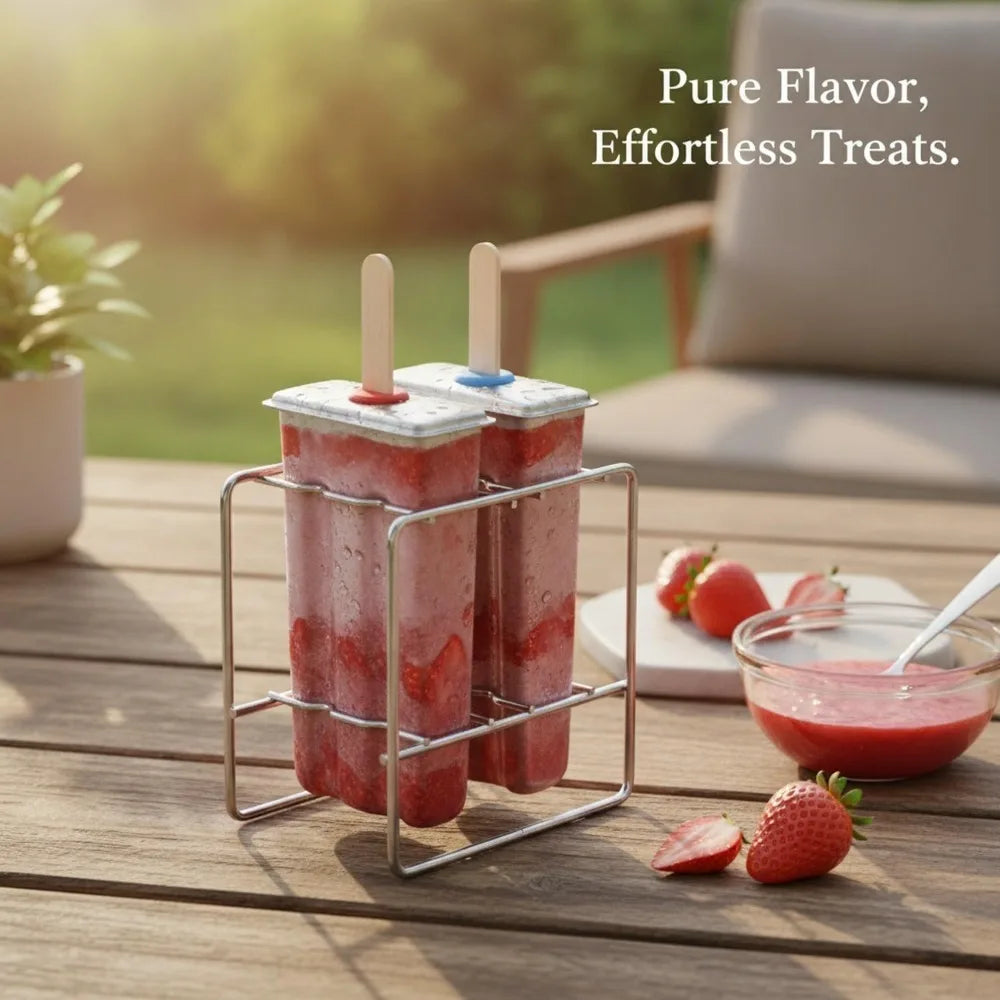 Stainless Steel Popsicle Molds with Rack & Wooden Sticks Popsicle Mold Set SPOT