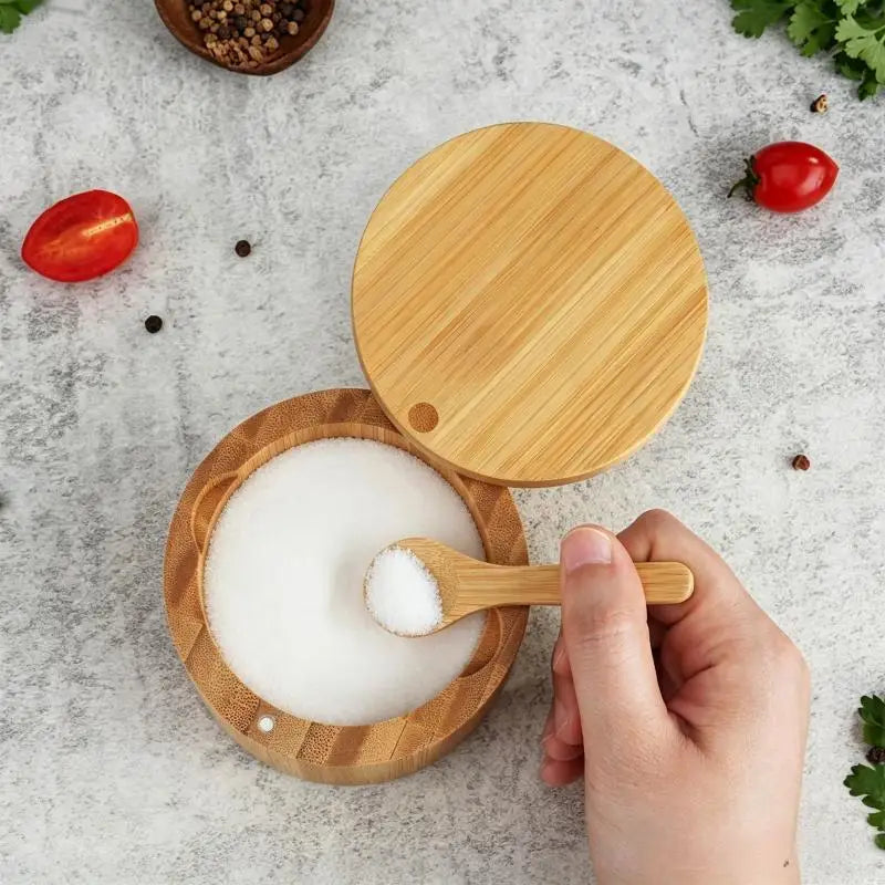 Bamboo Spice Jar with Magnetic Lid & Spoon – Food Safe Storage Spice Storage Jar SPOT