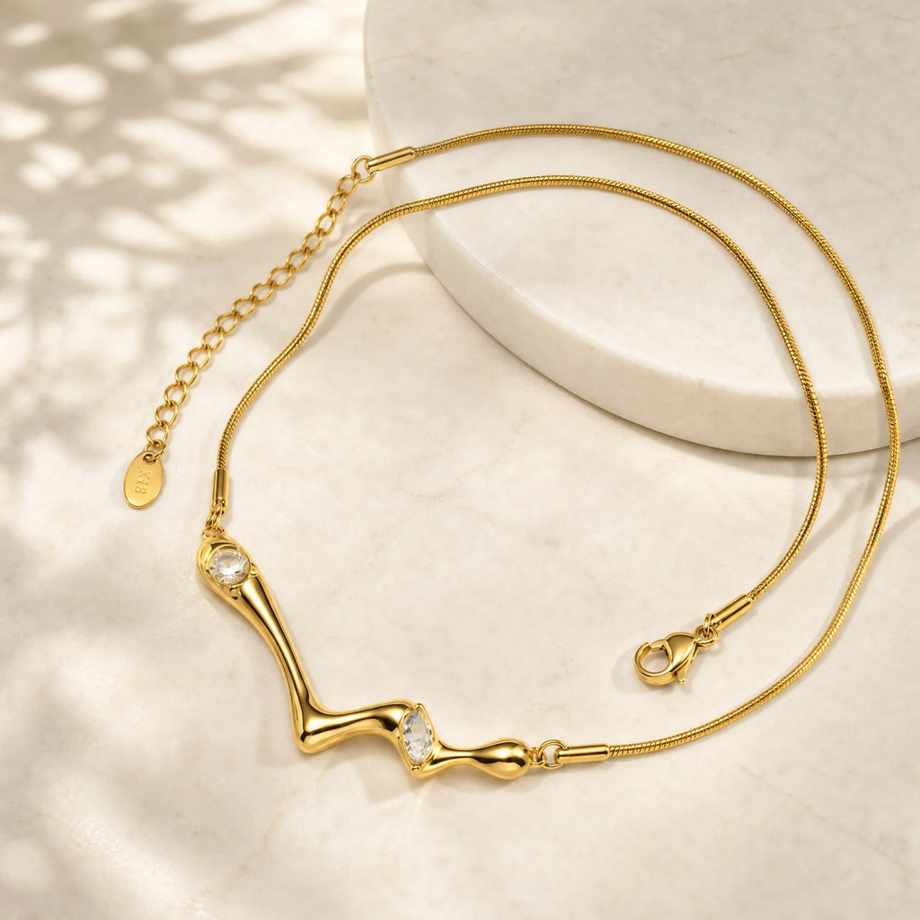 CZ Wave Necklace – 18K Gold Plated Stainless Steel Pendant Pendant Necklace SPOT