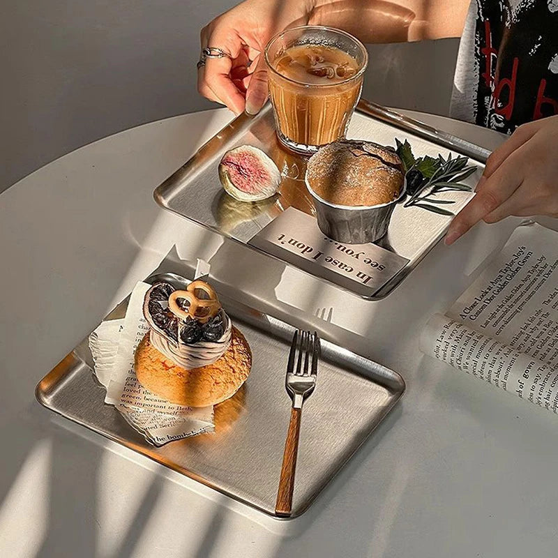 Nordic Stainless Steel Rectangular Dessert & Cake Tray Dessert Serving Tray SPOT