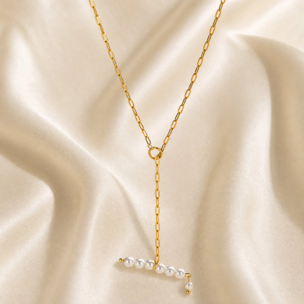Y-Shape Pearl Necklace | 18K Gold Plated Stainless Steel Drop Pearl Drop Necklace SPOT Default Title