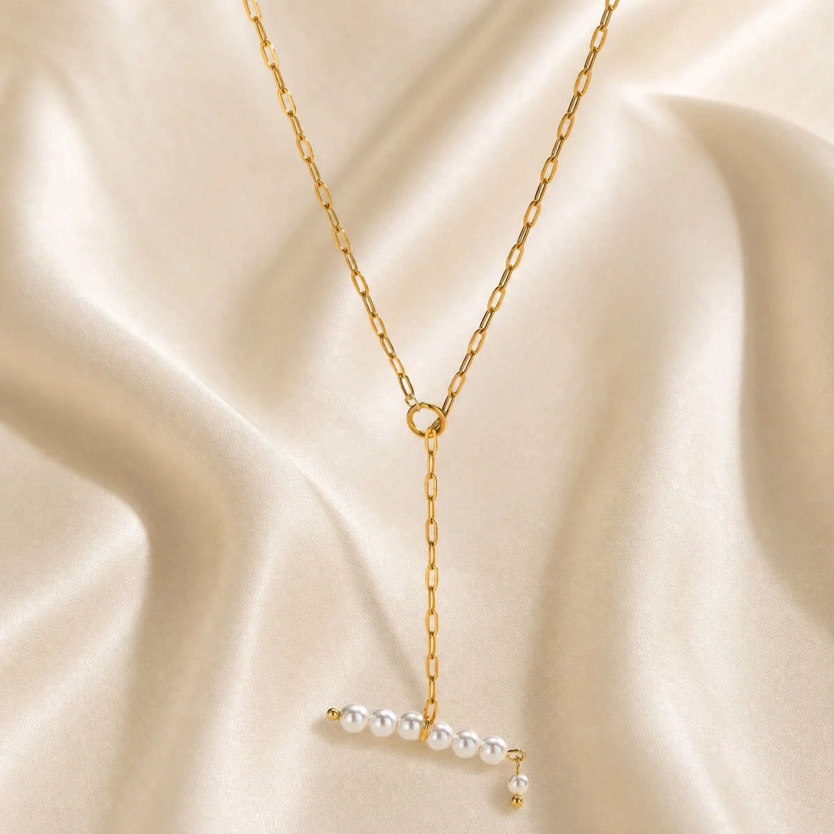 Y-Shape Pearl Necklace | 18K Gold Plated Stainless Steel Drop Pearl Drop Necklace SPOT Default Title