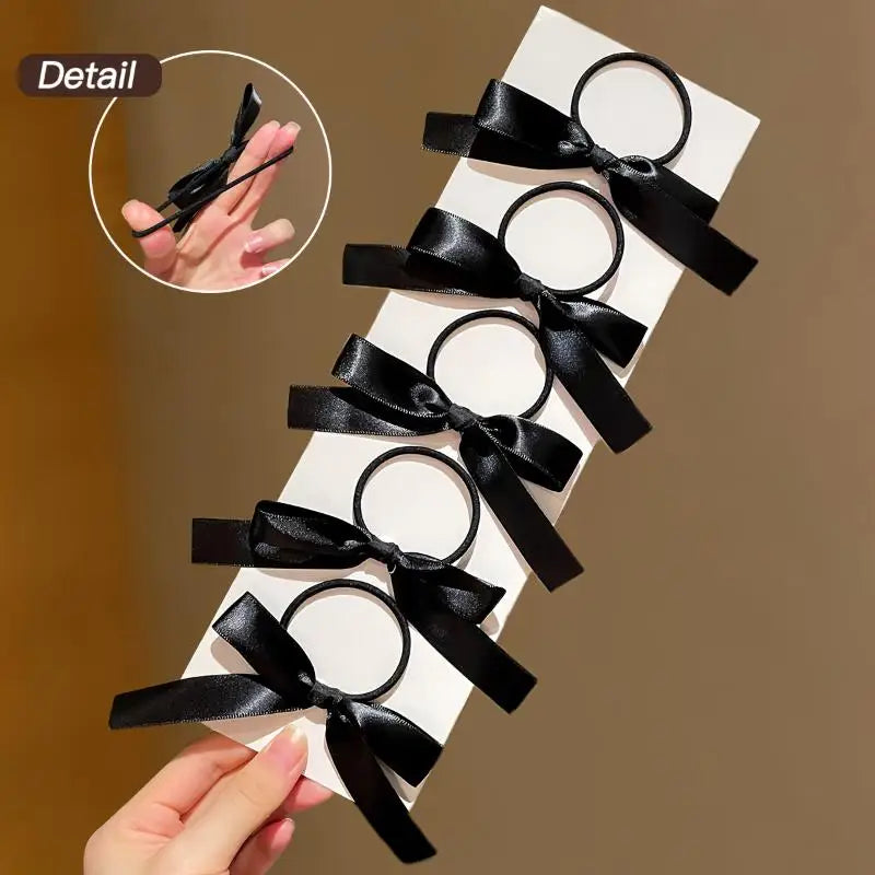 5-Pack Black Bow Hair Ties – Elastic Scrunchies for Women Hair Ties Scrunchies SPOT