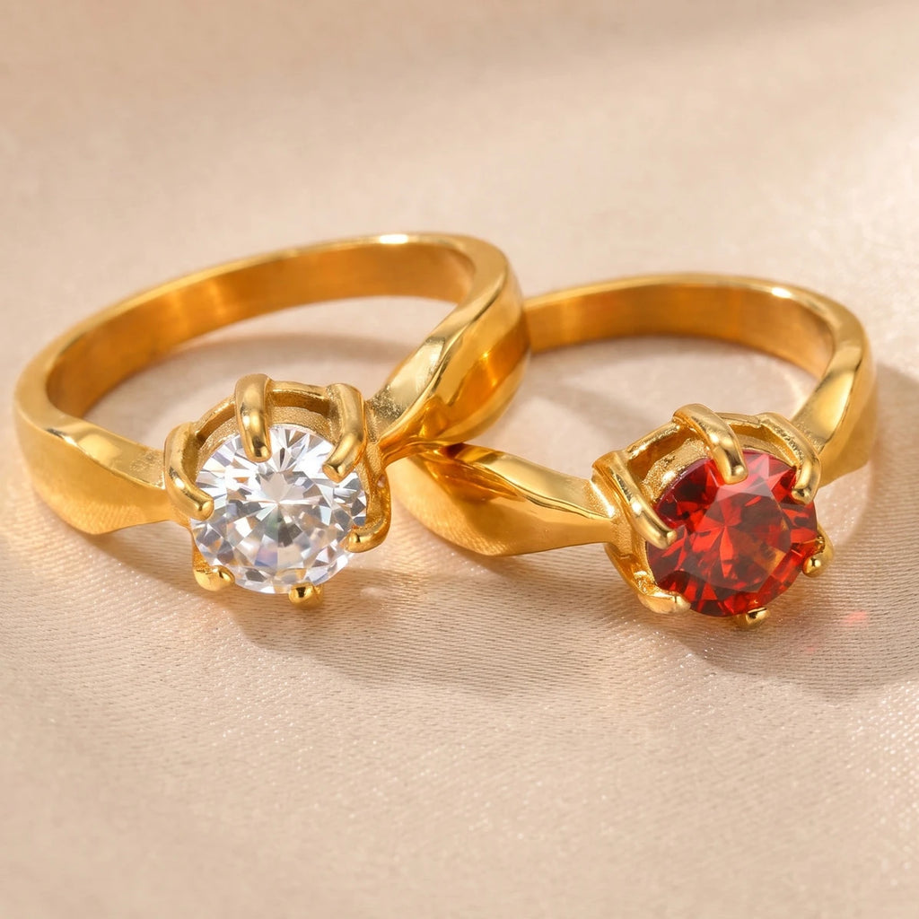 Classic Round CZ Ring – 18K Gold Stainless Steel Women's Ring CZ Fashion Ring SPOT