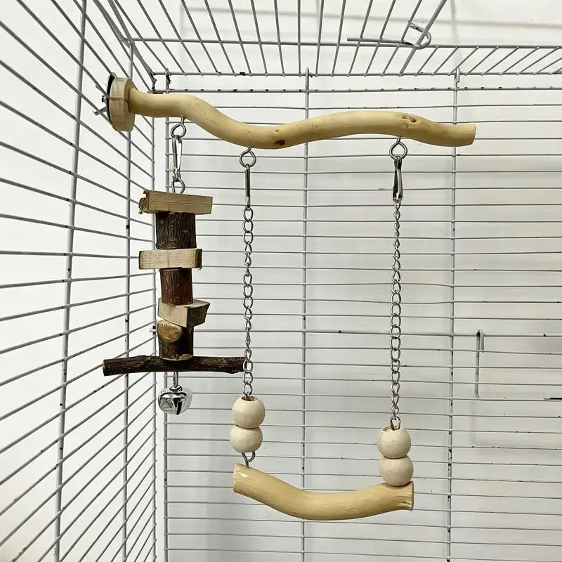 Parrot Suspension Bridge Swing Toy – Natural Wood Bird Perch Bird Swing Toy SPOT