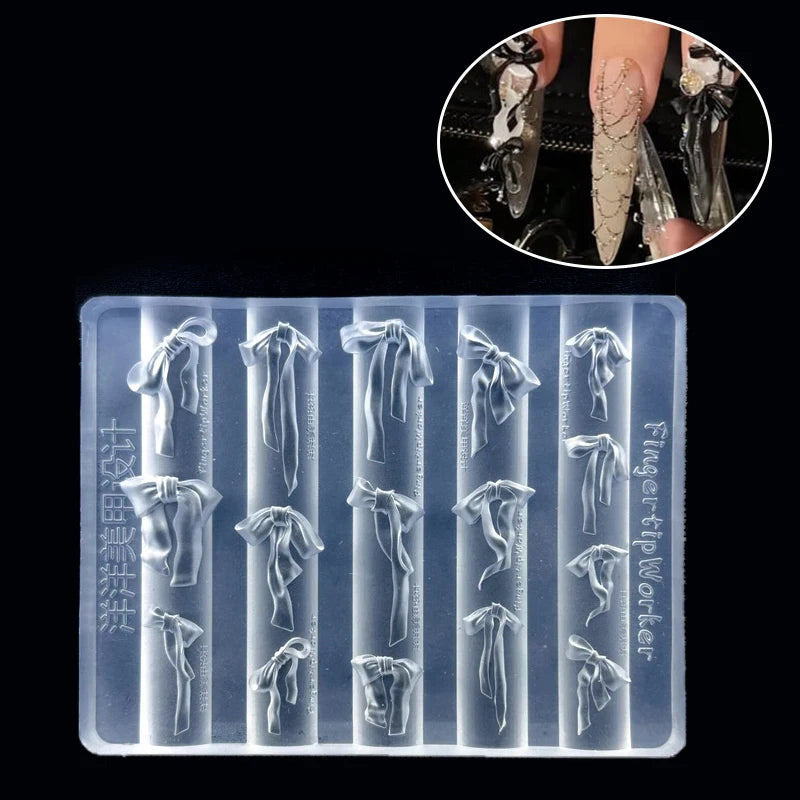 3D Bowknot Silicone Nail Mold – DIY Ribbon Bow Manicure Art Nail Art Mold SPOT