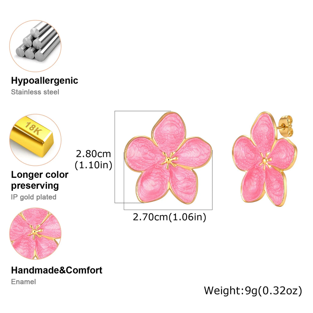 Pink Enamel Stud Earrings – Stainless Steel Floral & Butterfly Stud Earrings SPOT