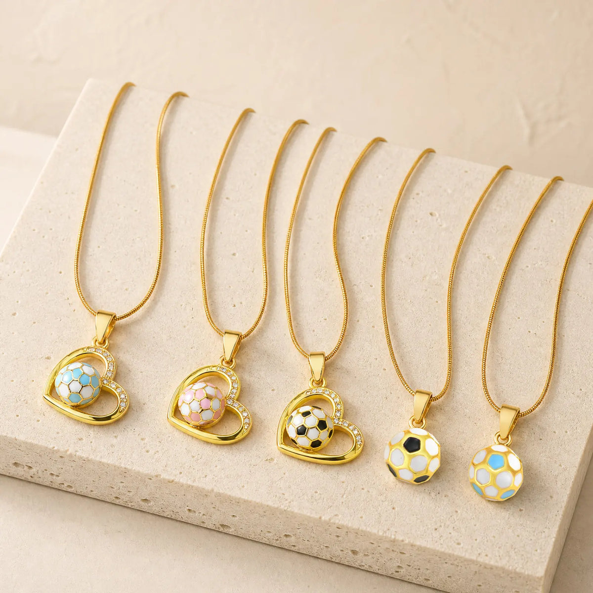 Enamel Soccer Ball Pendant Necklace – 18K Gold Plated Steel Pendant Necklace SPOT
