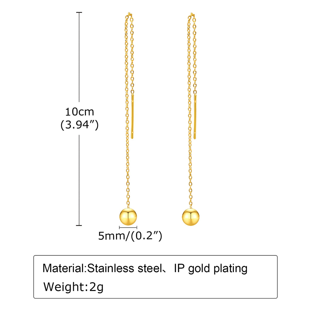 Stainless Steel Ball Dangle Threader Earrings – Long Chain Threader Drop Earrings SPOT