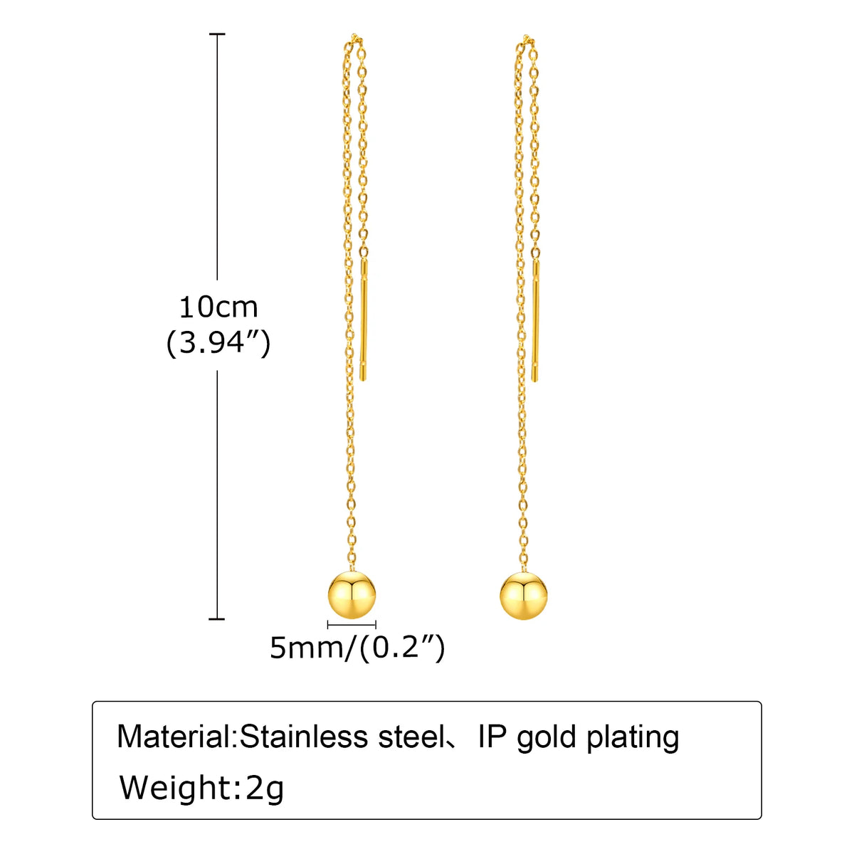 Stainless Steel Ball Dangle Threader Earrings – Long Chain Threader Drop Earrings SPOT