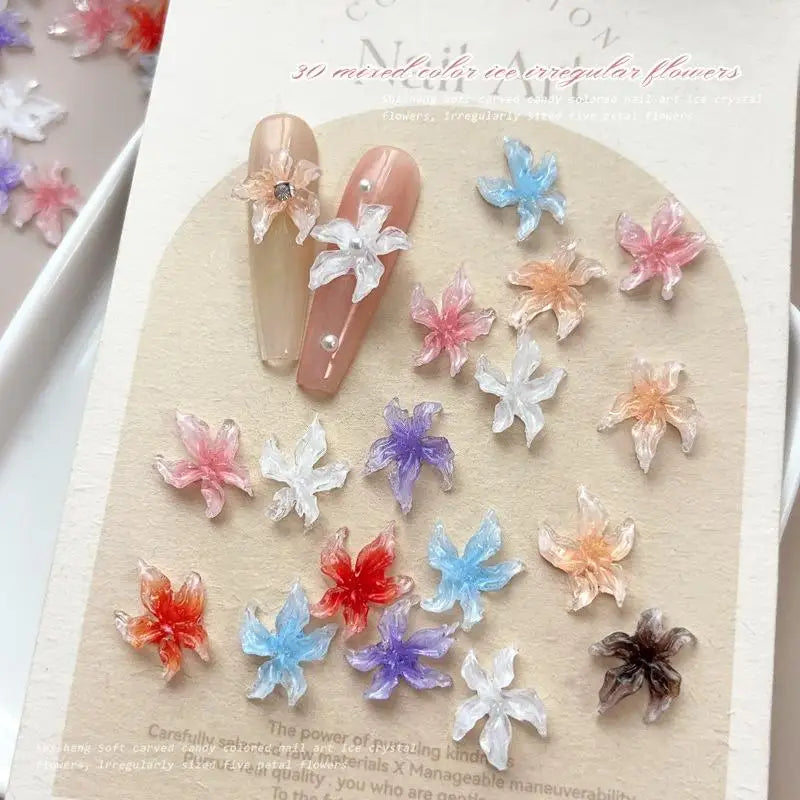 30-Pack 3D Lily Flower Nail Charms – Resin DIY Manicure Art Nail Art Charms SPOT