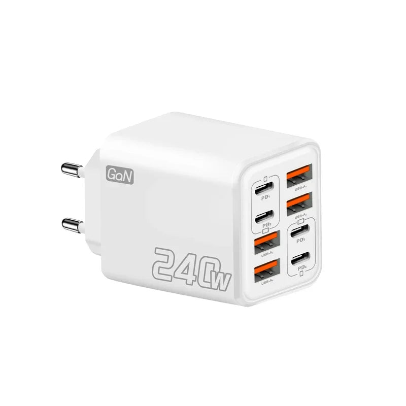Lenovo 240W Multi-Port Charger – 4 USB + 4 Type-C Fast Charging Multi-Port Wall Charger SPOT EU White