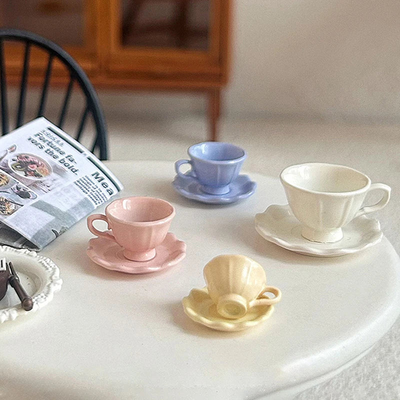 Dollhouse Miniature French Retro Coffee Cup & Plate Set Dollhouse Accessory SPOT