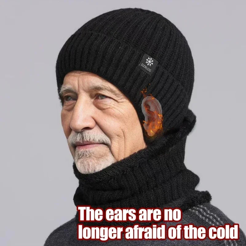 Men's Winter Knit Hat with Velvet Ear Cover | Outdoor Sports Cap Winter Knit Hat SPOT