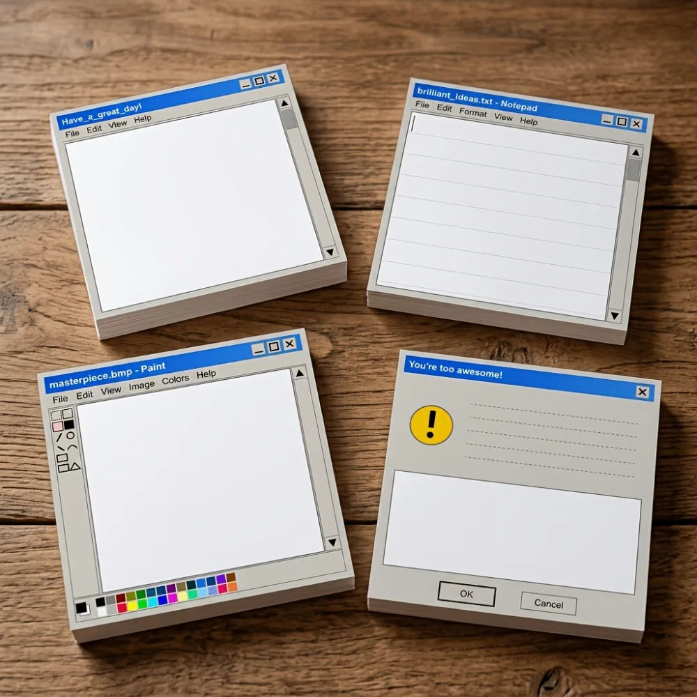 Retro PC Sticky Notes Set – 4 Pads, 200 Sheets | Vintage Memo Sticky Notes Set SPOT