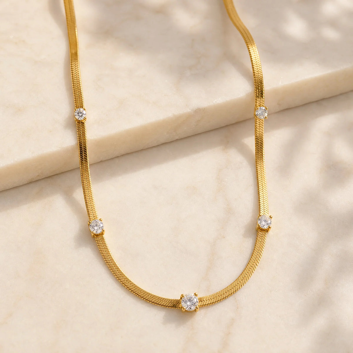 CZ Station Necklace – 18K Gold Plated Snake Chain for Women CZ Station Necklace SPOT