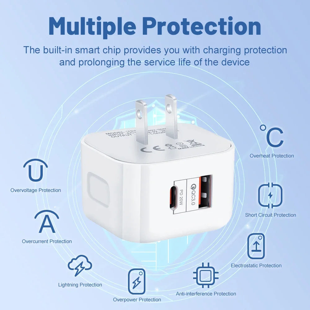 20W USB-C PD Dual Port Fast Wall Charger – EU/US/UK Plug USB-C Wall Charger SPOT