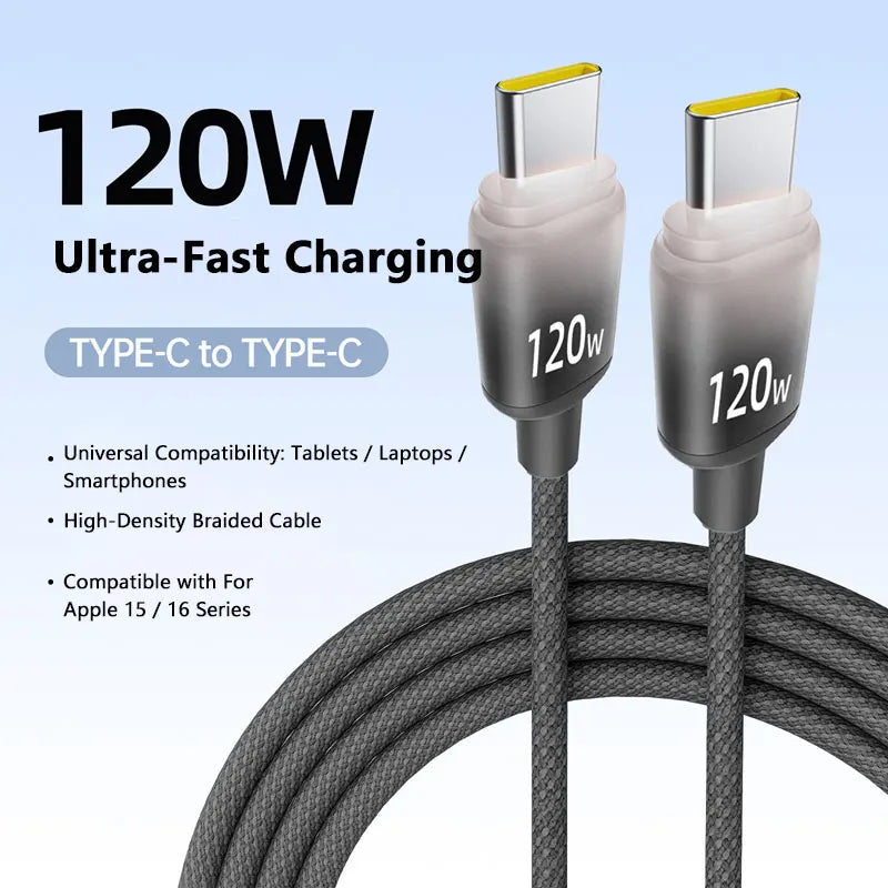 120W USB-C to USB-C Nylon Braided Fast Charging Cable USB-C Charging Cable SPOT
