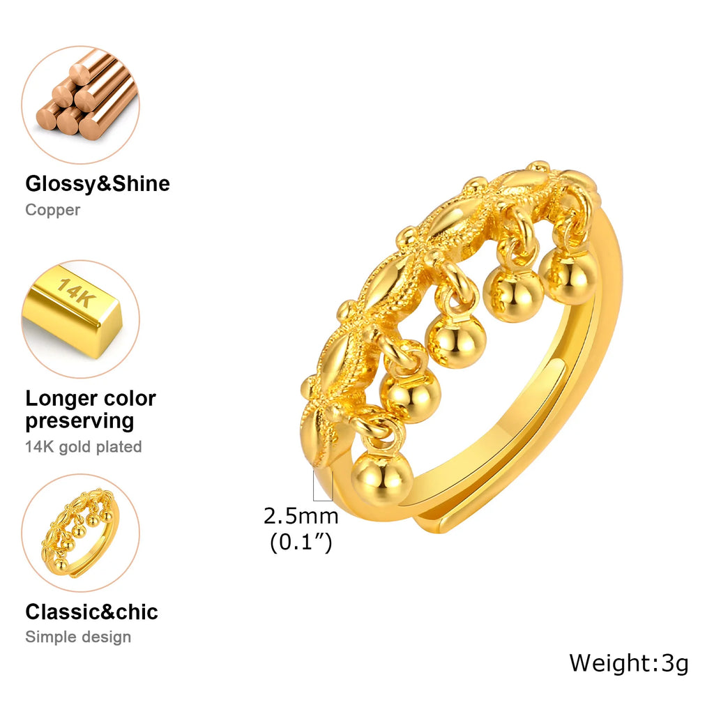 Meaeguet Adjustable Bell Charm Ring – 18K Gold-Plated Women's Fashion Statement Ring SPOT