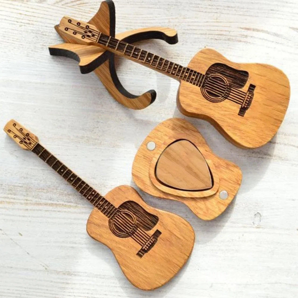 Personalized Wooden Guitar Pick Box with 3 Engraved Picks Guitar Pick Box SPOT