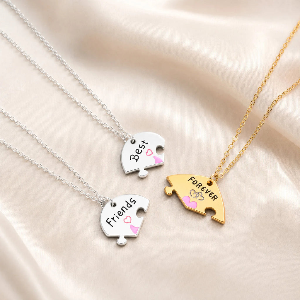 BFF Puzzle Heart Necklace Set for 3 – Gold & Silver Friendship Friendship Pendant Necklace SPOT