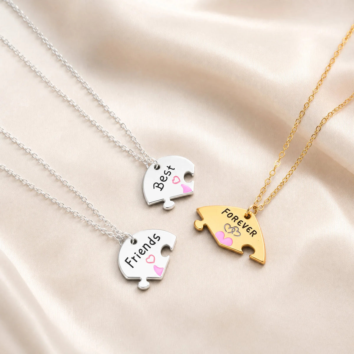 BFF Puzzle Heart Necklace Set for 3 – Gold & Silver Friendship Friendship Pendant Necklace SPOT