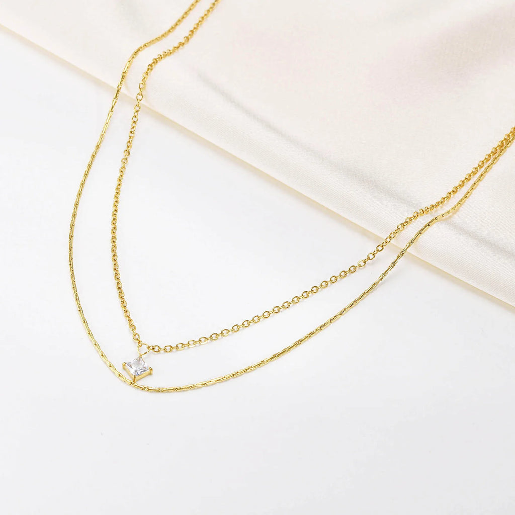 Layered Double Chain Choker – Cubic Zirconia Pendant Necklace Chain Choker Necklace SPOT