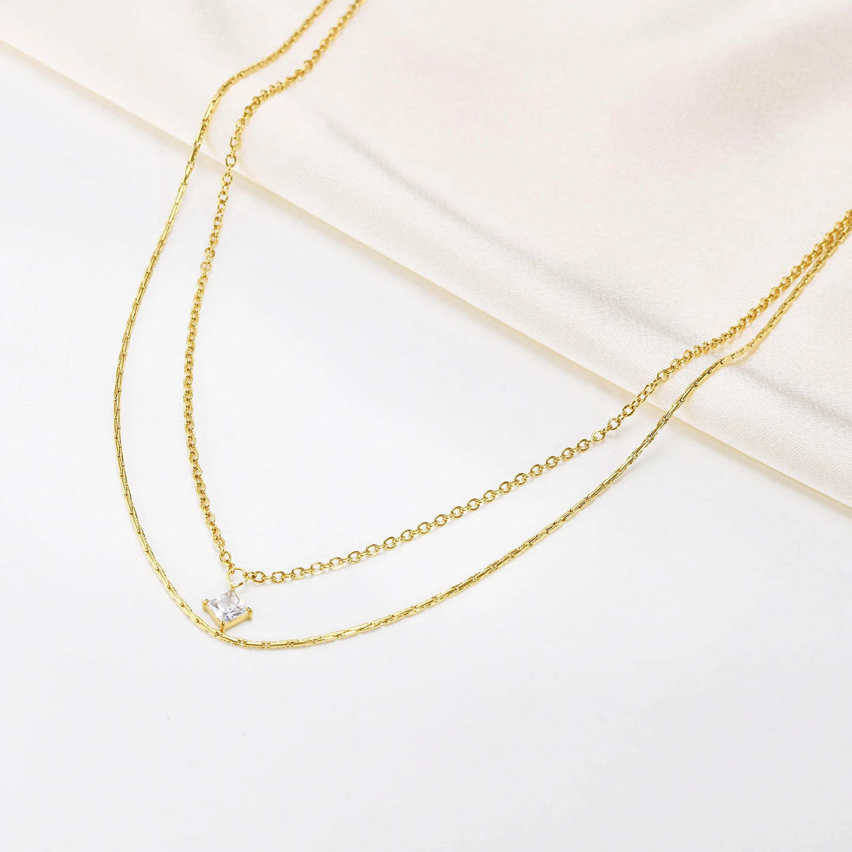 Layered Double Chain Choker – Cubic Zirconia Pendant Necklace Chain Choker Necklace SPOT
